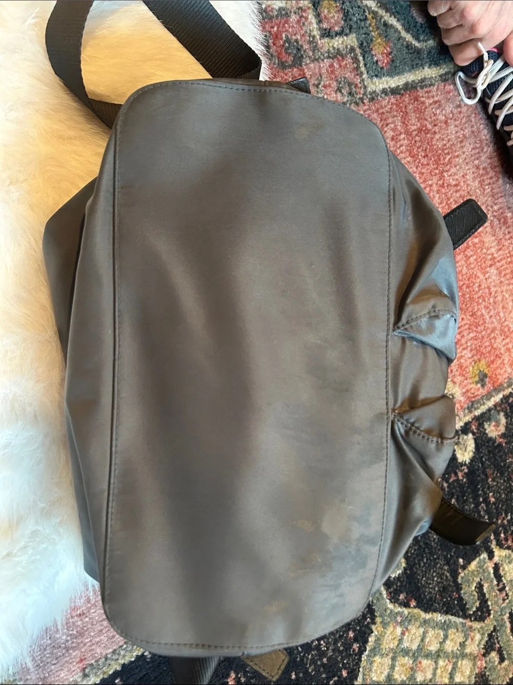 Prada Gray Nylon Backpack with Front Flap Pockets